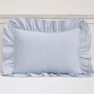 Pottery Barn Teen Washed Cotton Ruffle Stripe Standard Sham in Chambray Blue #2